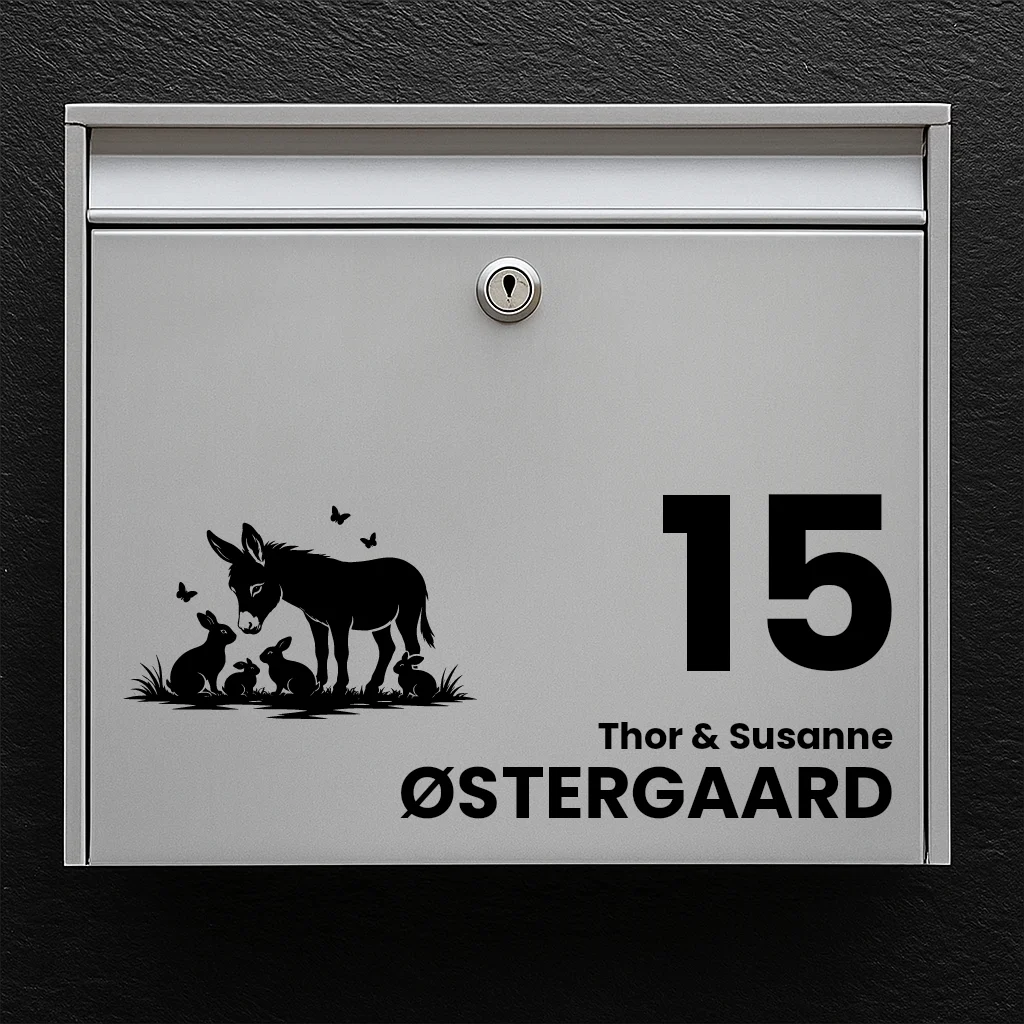Postkassesticker med æsel og kaniner