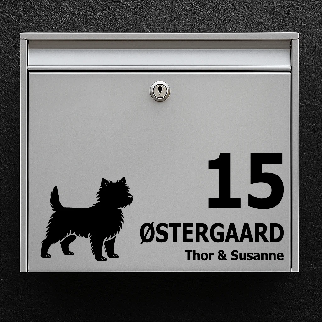 Postkassesticker med Cairn terrier