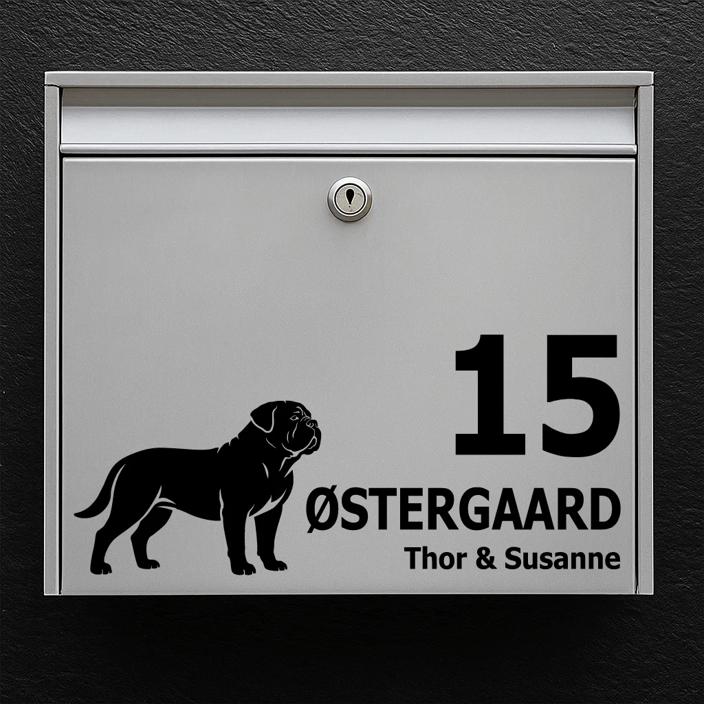 Postkassesticker med Dogue de Bordeaux