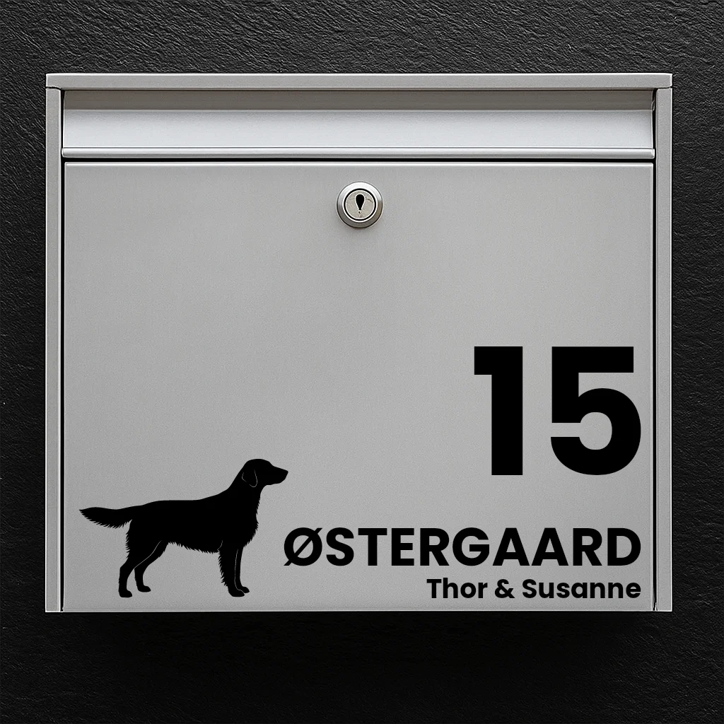 Postkassesticker med Flat Coated Retriever