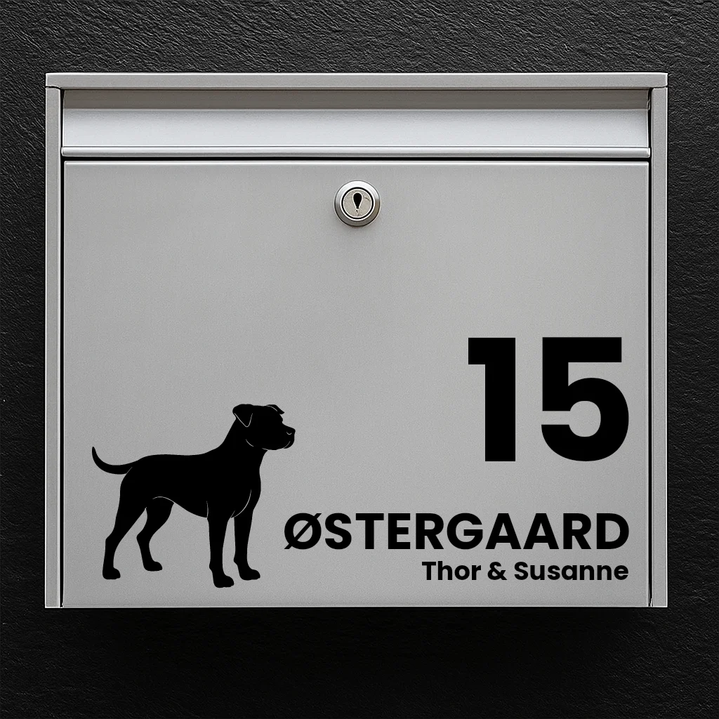 Postkassesticker med Spansk Bulldog (Alano Español)