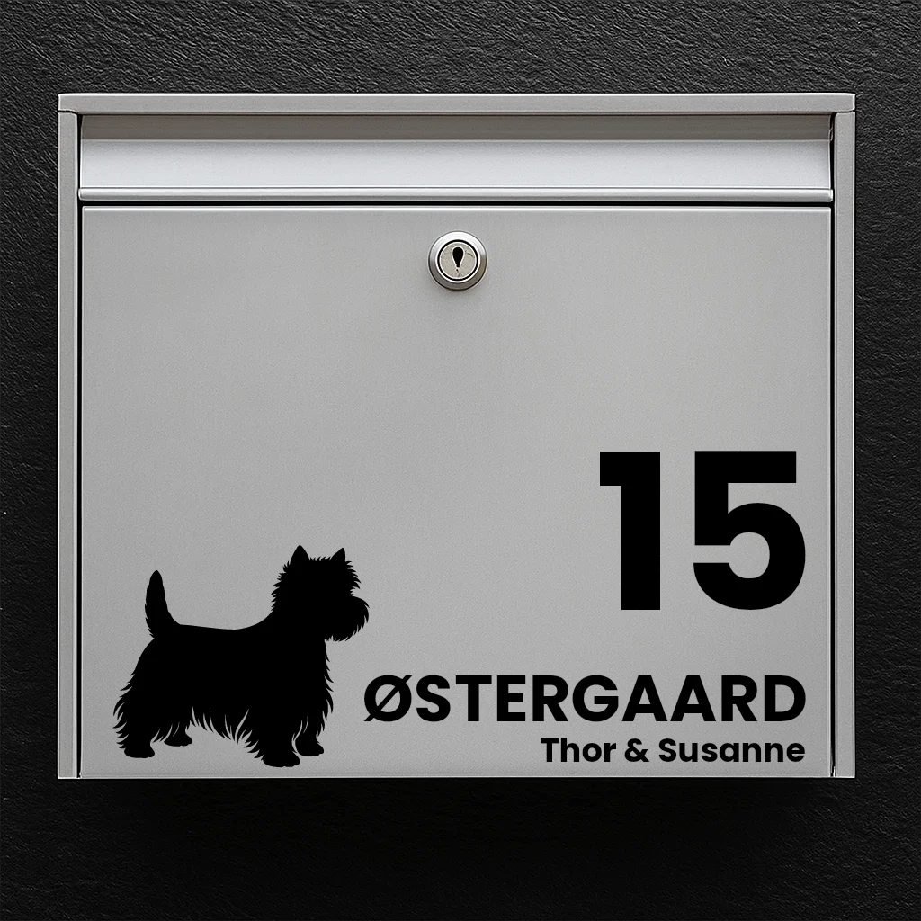 Postkassesticker med West Highland terrier