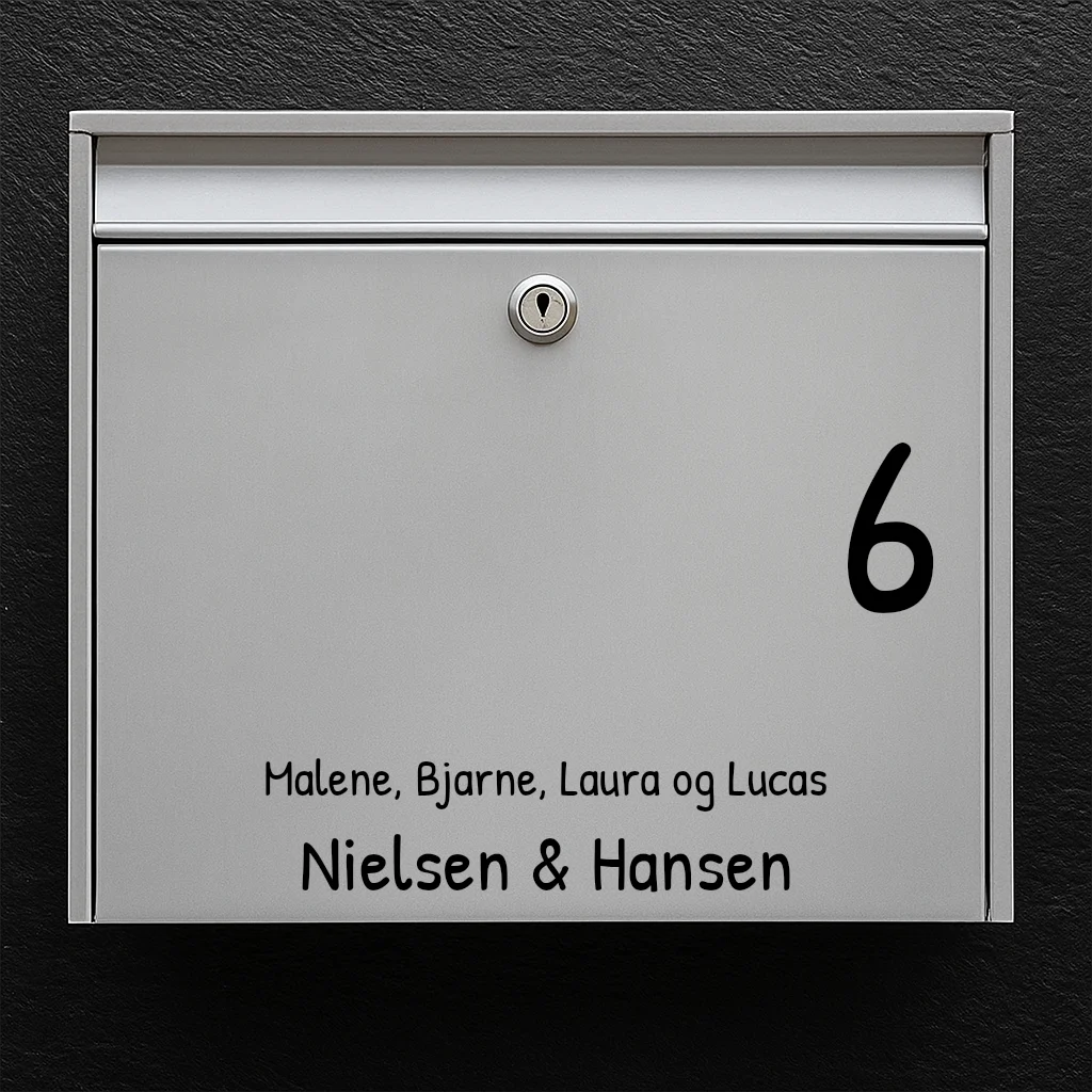 Mailbox sticker – optional font: house number in the right corner, first names & two last names