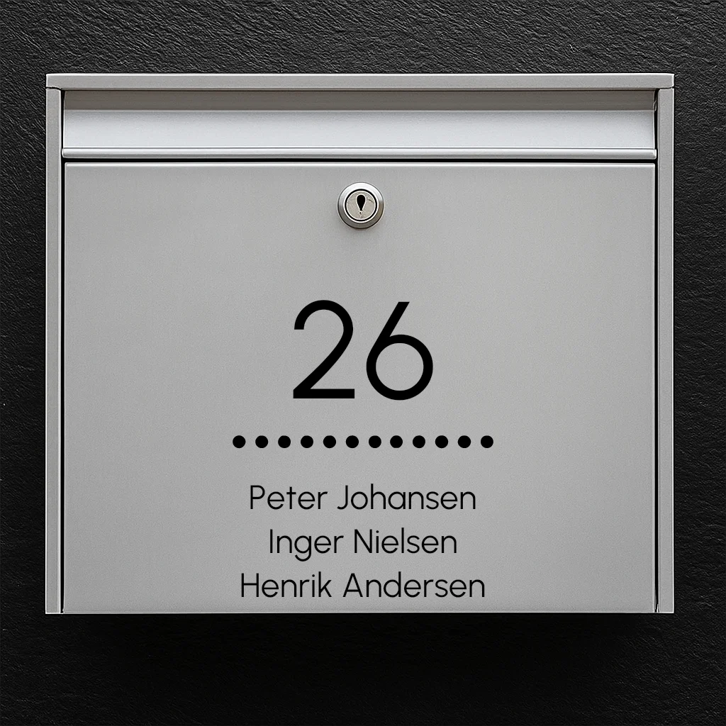Mailbox sticker – centered house number with dotted line & name list