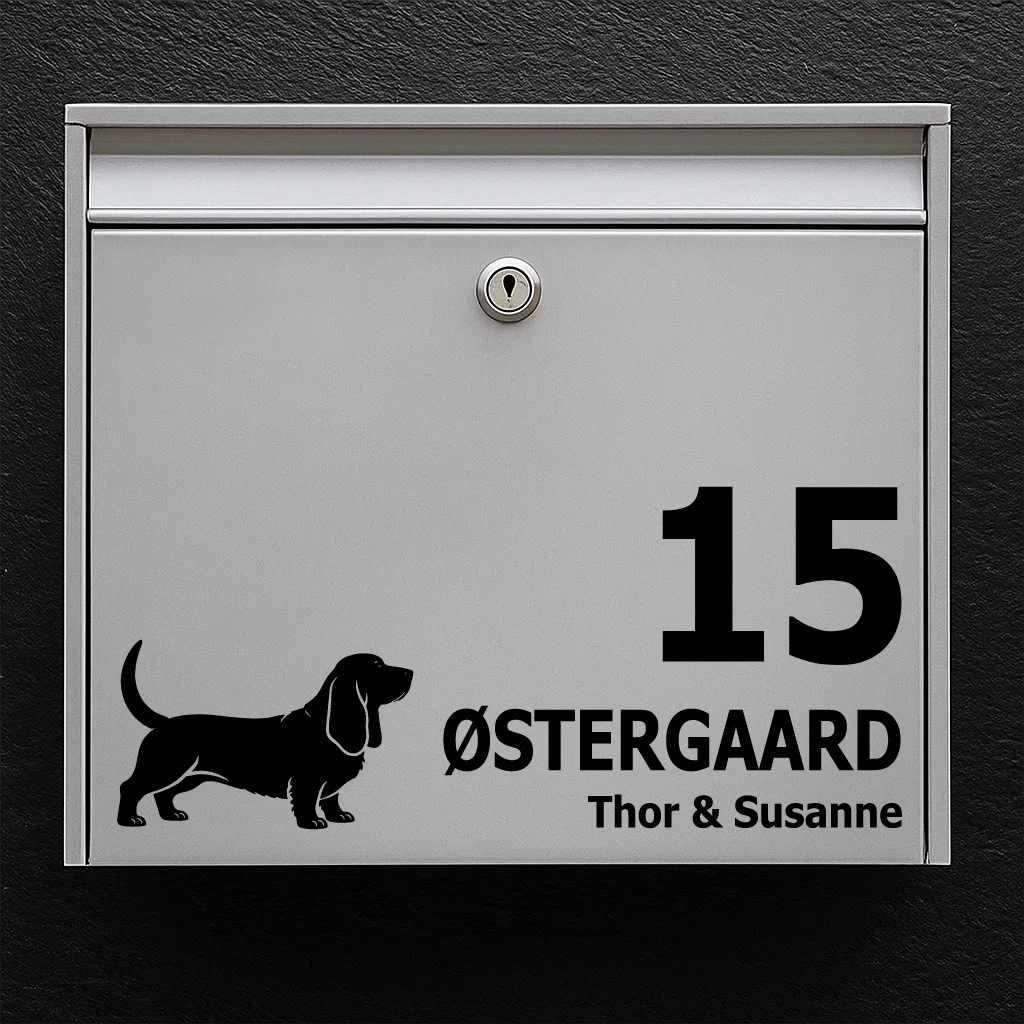 Postkassesticker med Bassethund