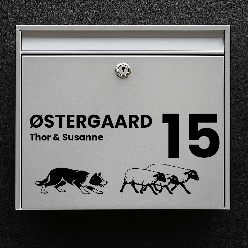 Brievenbussticker met Border Collie met schapen