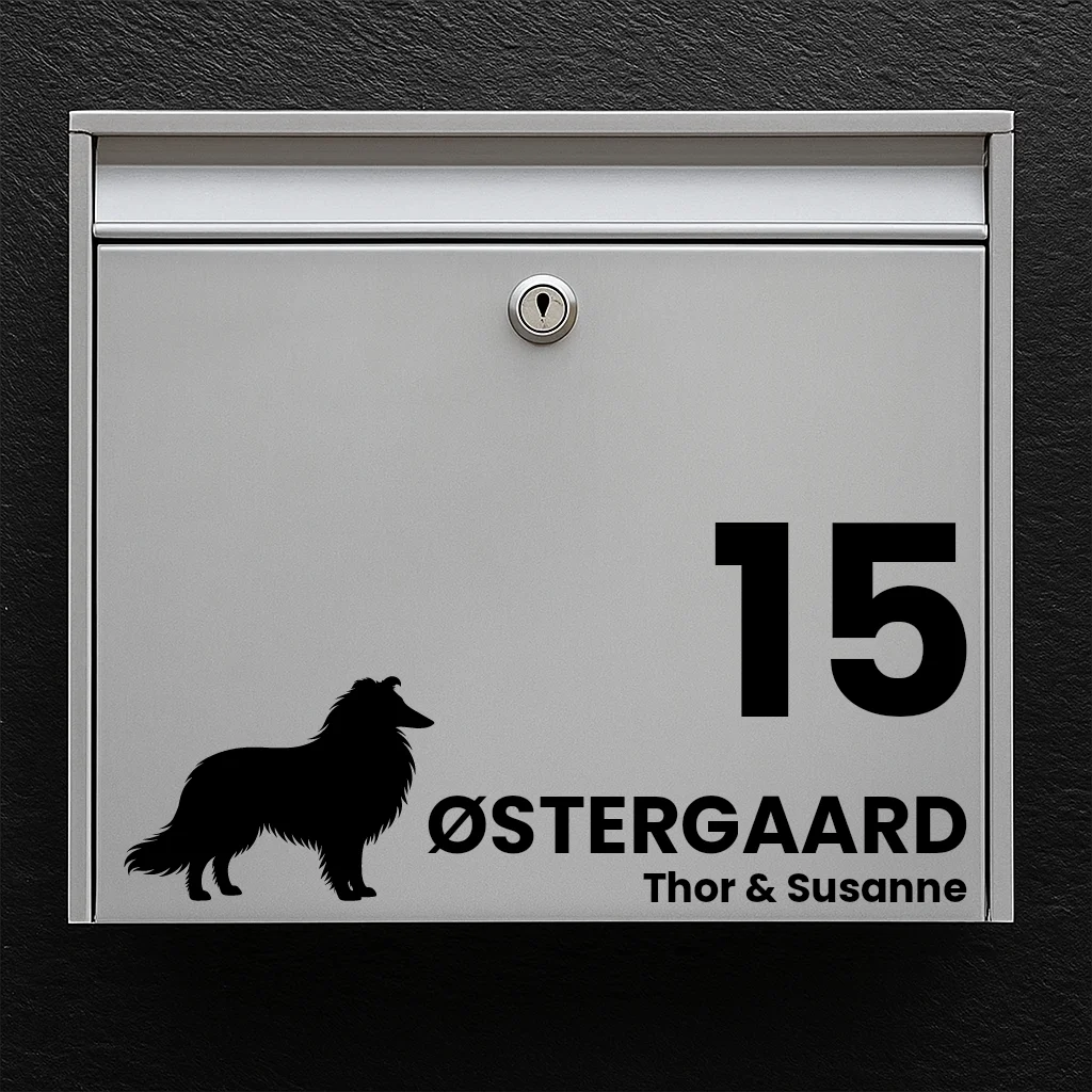 Postkassesticker med langhåret collie