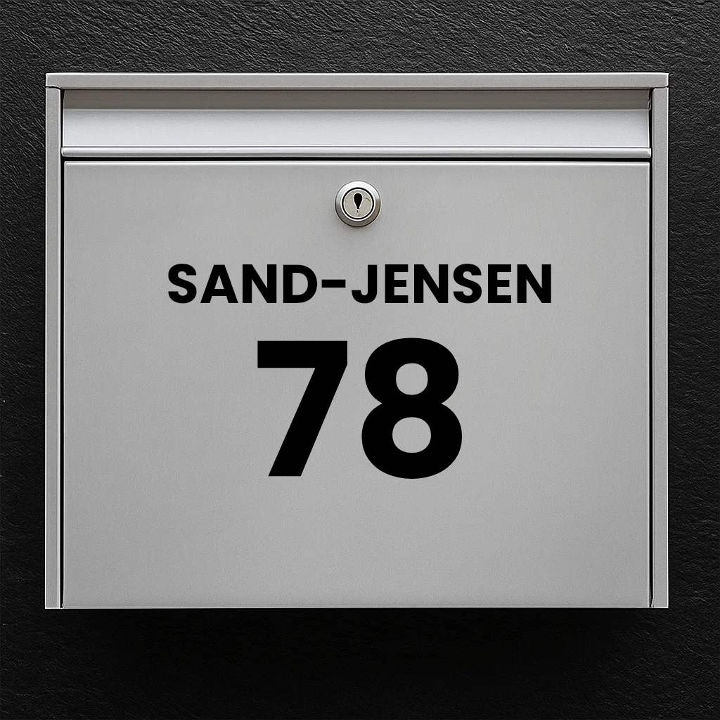 Mailbox sticker – last name above large house number (centered)