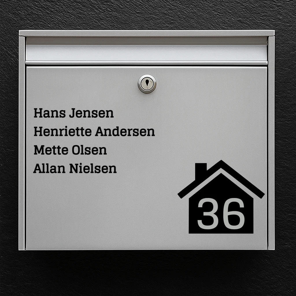 Brievenbussticker - lijst met namen met huispictogram en huisnummer