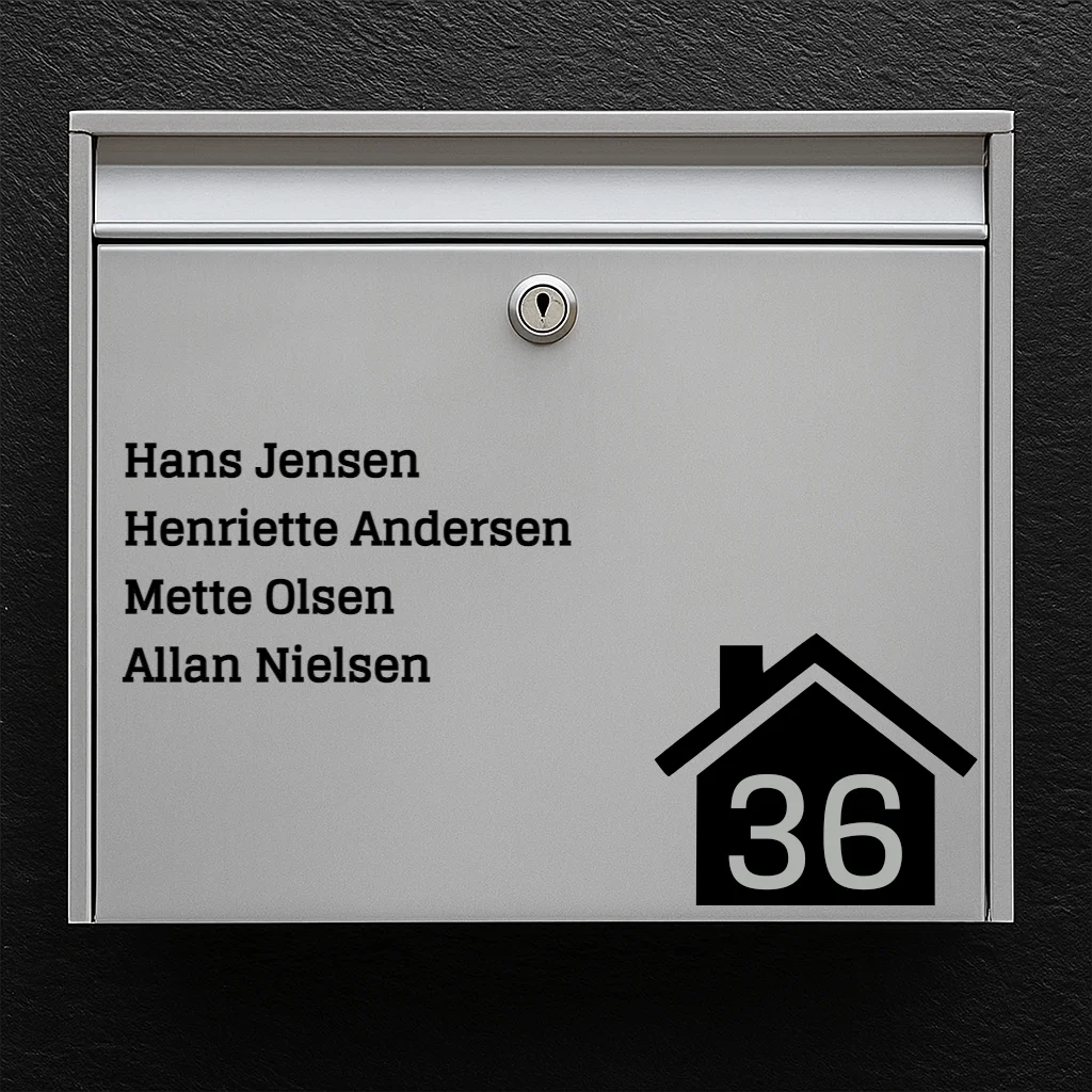 Postkassesticker – navneliste med hus-ikon & husnummer