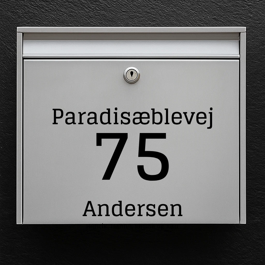 Mailbox sticker – centered street name, large house number & family name