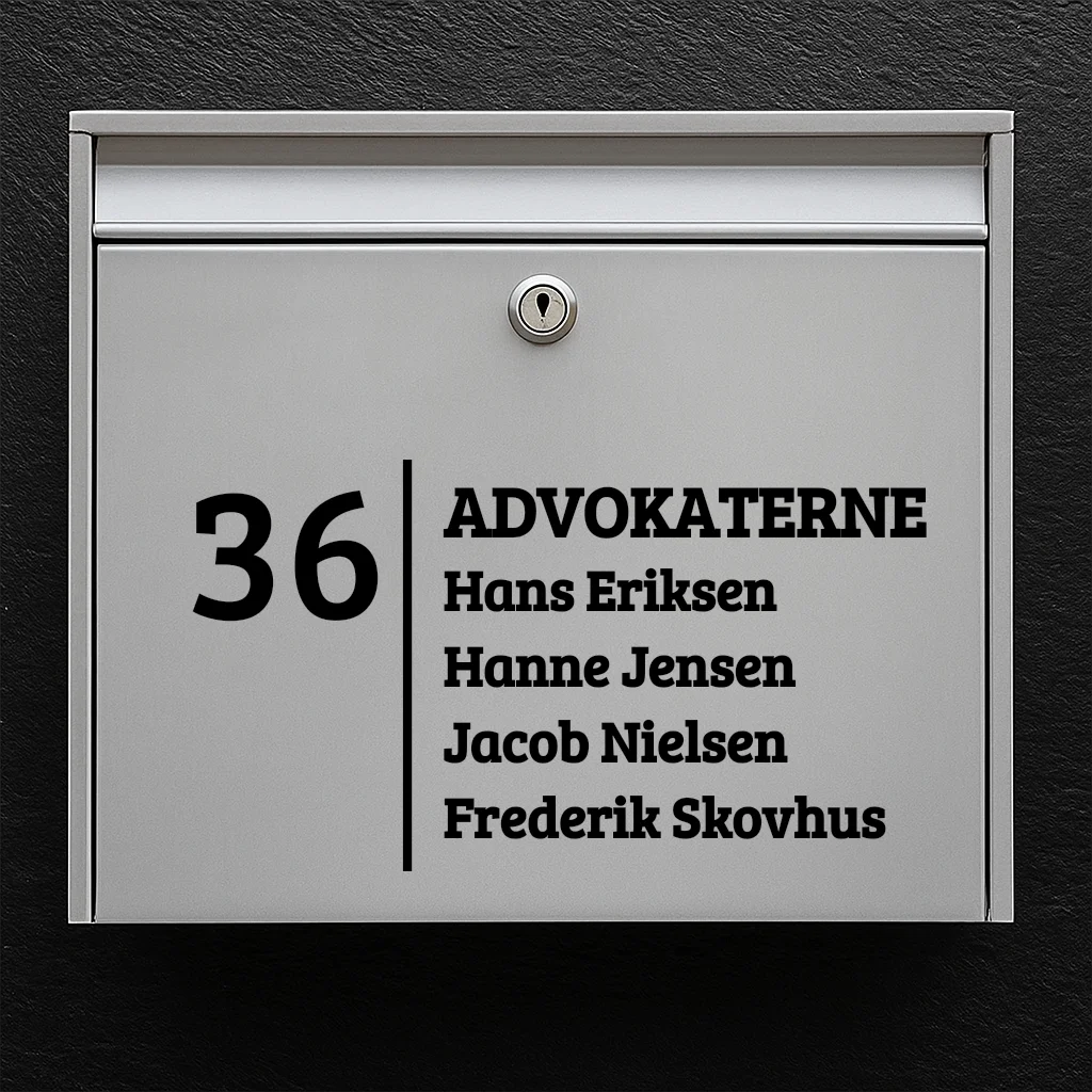 Brievenbussticker - bedrijfsnaam met groot nummer & namenlijst