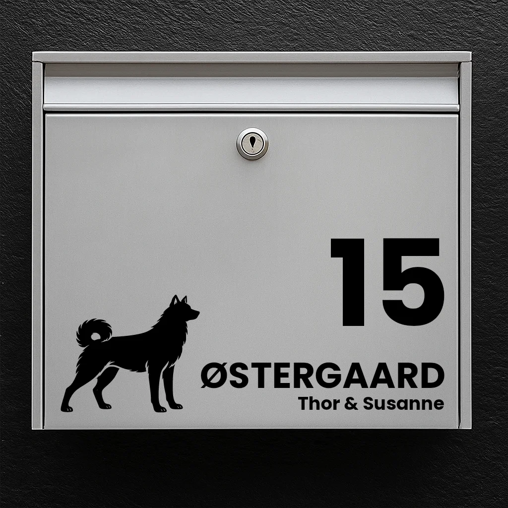 Brievenbussticker met Jämthund (Zweedse Elkhound)