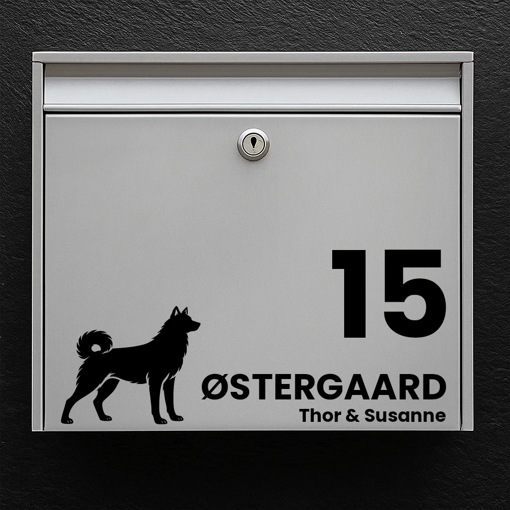 Postkassesticker med jämthund (Svensk Elghund)