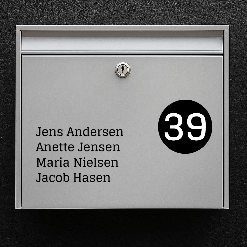 Mailbox sticker - name list with round house number badge