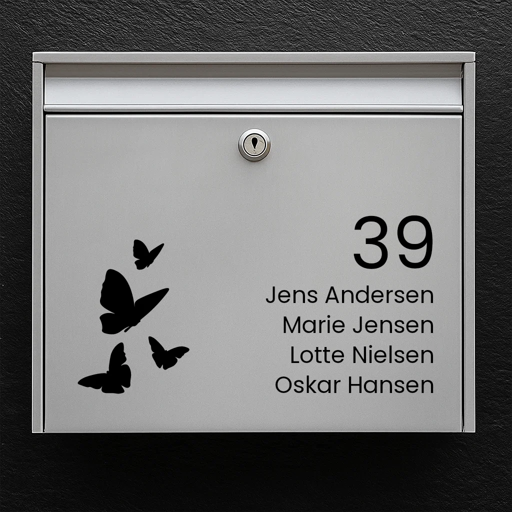 Mailbox sticker – butterflies with house number & name list
