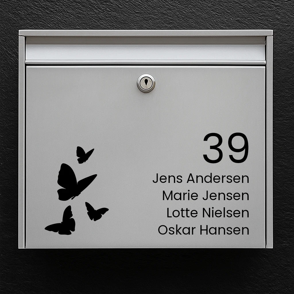 Brievenbussticker – vlinders met huisnummer & namenlijst