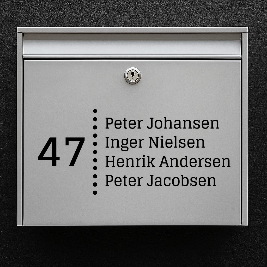 Brievenbussticker - huisnummer met stippellijn & namenlijst