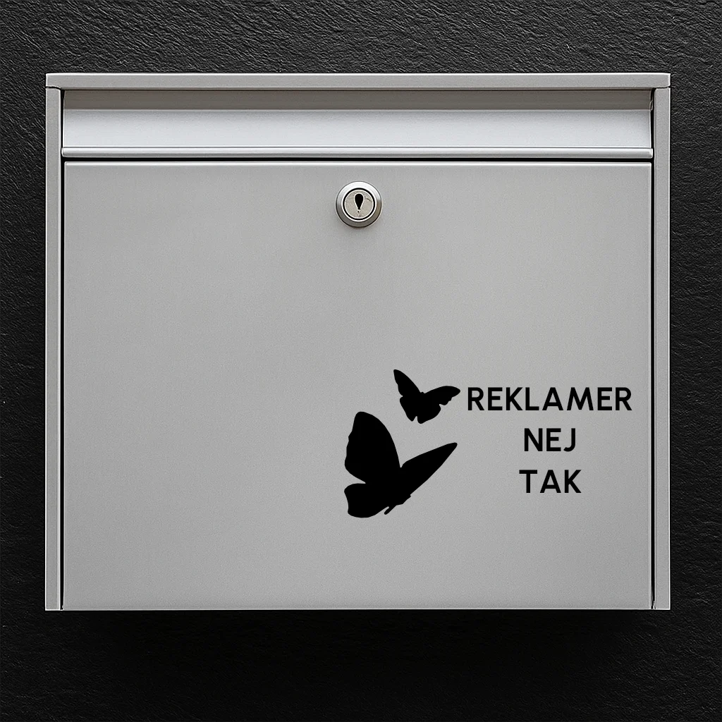 Postkassesticker – “Ingen reklamer tak” med sommerfugle