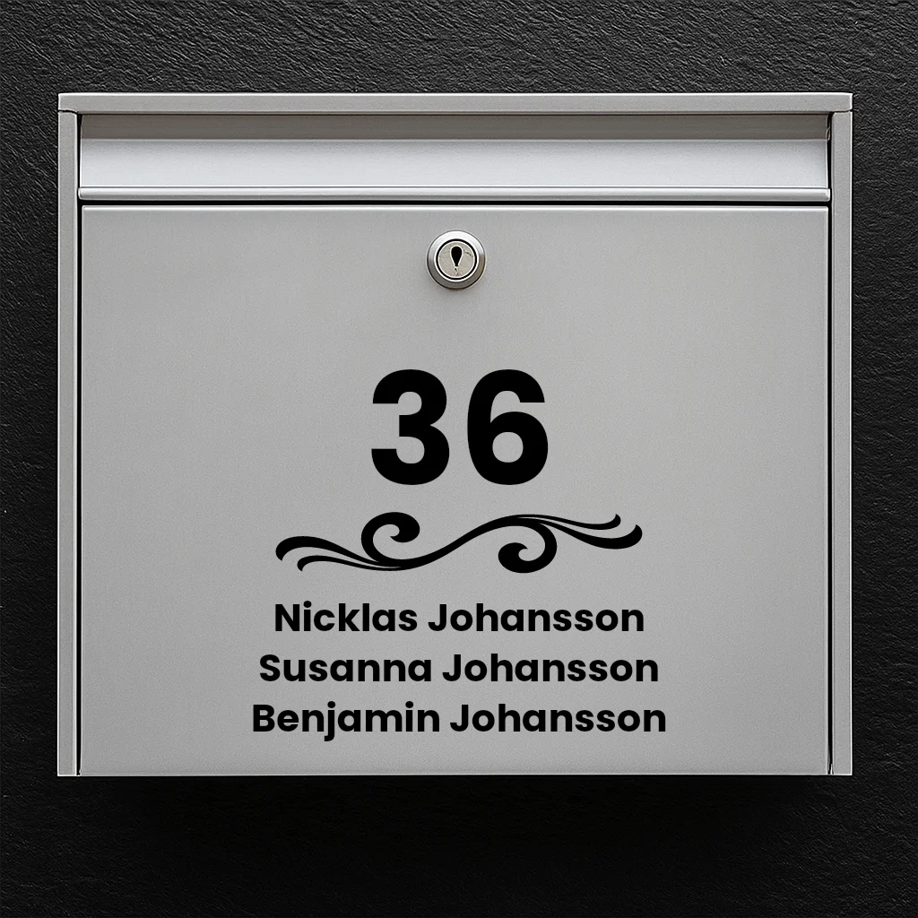 Mailbox sticker - house number with ornament & name list