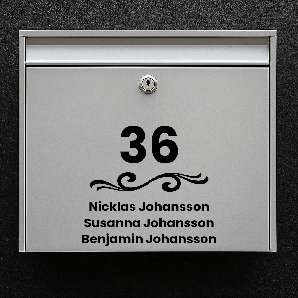 Mailbox sticker - house number with ornament & name list