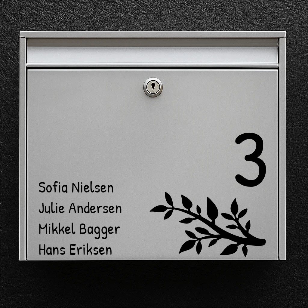 Mailbox sticker - branch motif with house number & list of names