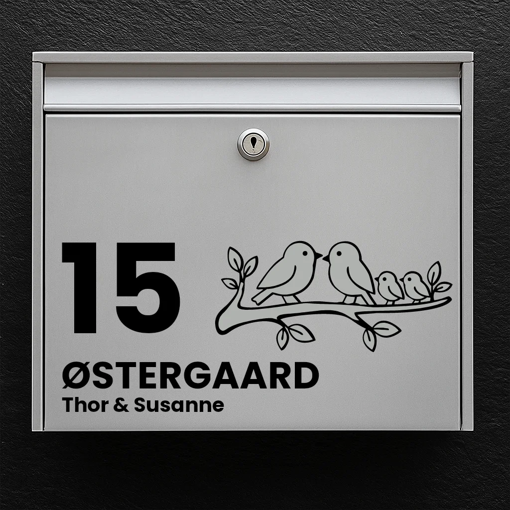 Postkassesticker med fugle på gren